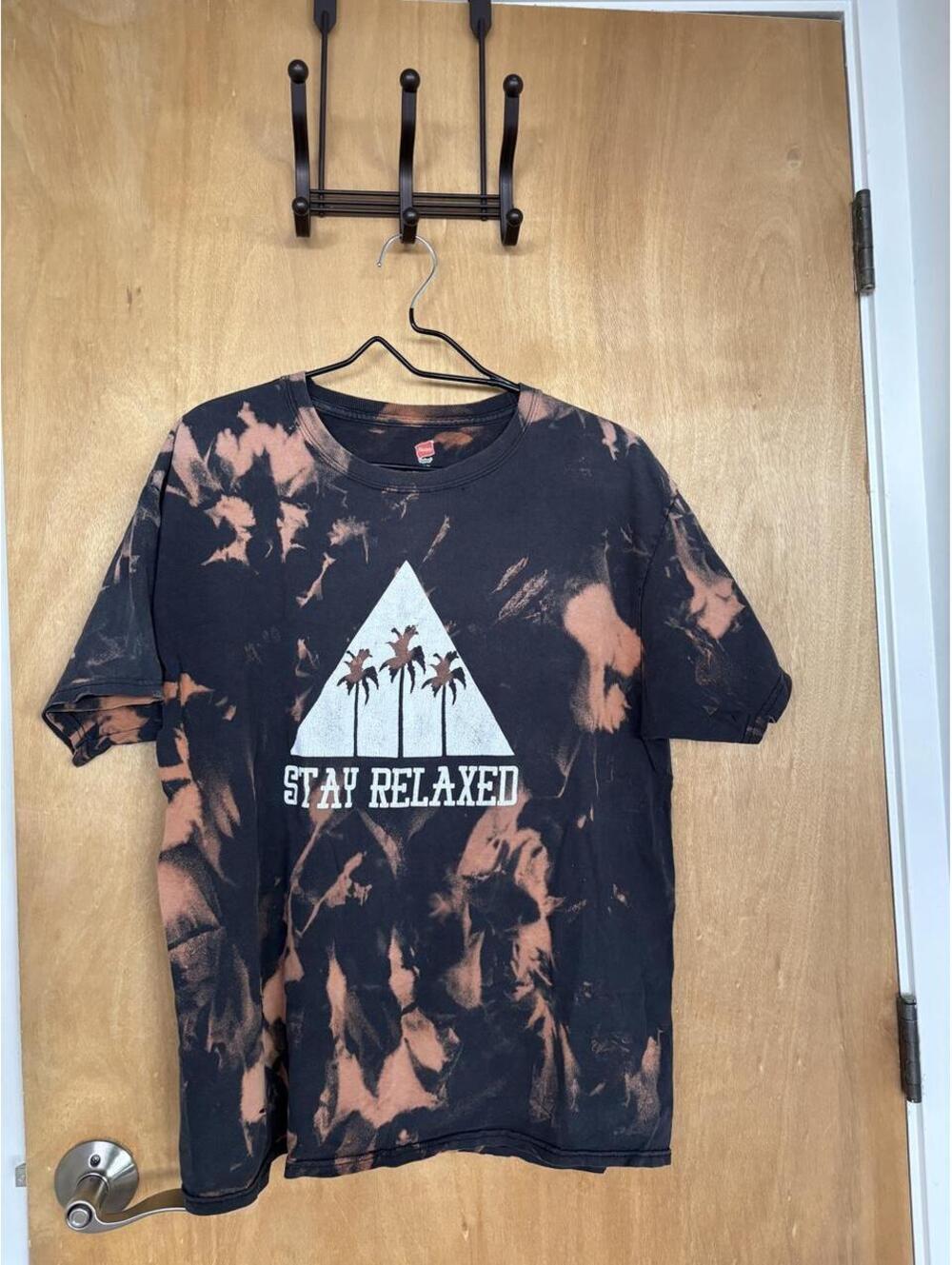 Hanes Stay Relaxed Bleach Tie Dye Graphic Tee Large Grunge Distressed Palm Tree